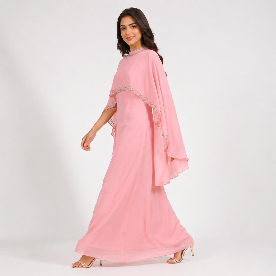Baby Pink  Cape Style  Maxi Dress