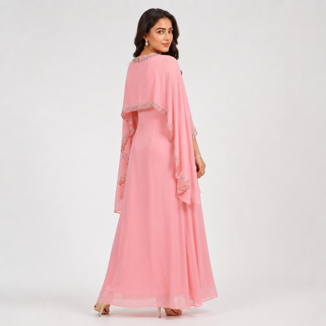 Baby Pink  Cape Style  Maxi Dress