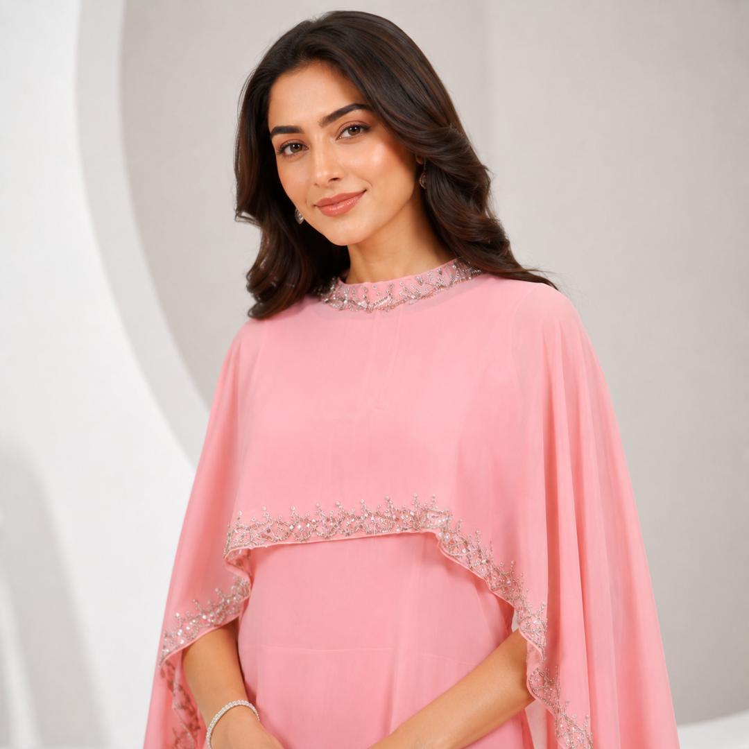 Baby Pink  Cape Style  Maxi Dress