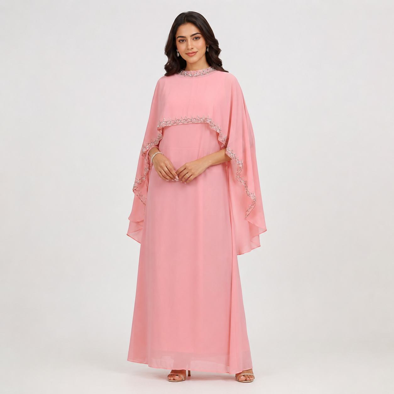 Baby Pink  Cape Style  Maxi Dress