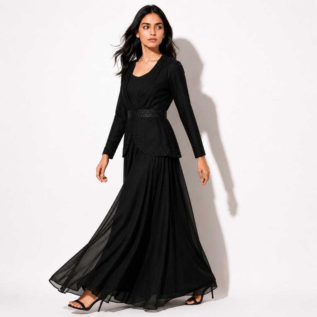Classic Black Layered Maxi Gown