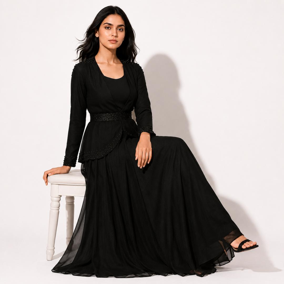 Classic Black Layered Maxi Gown