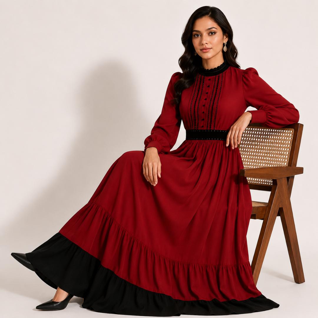 Crimson Noir Vintage Maxi Dress