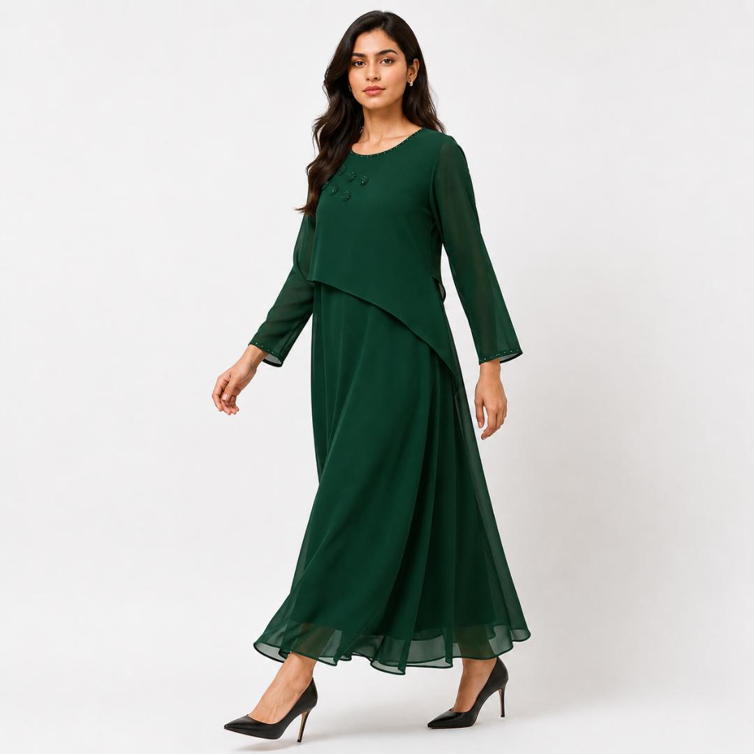 Emerald Grace Layered Flowy Maxi Dress