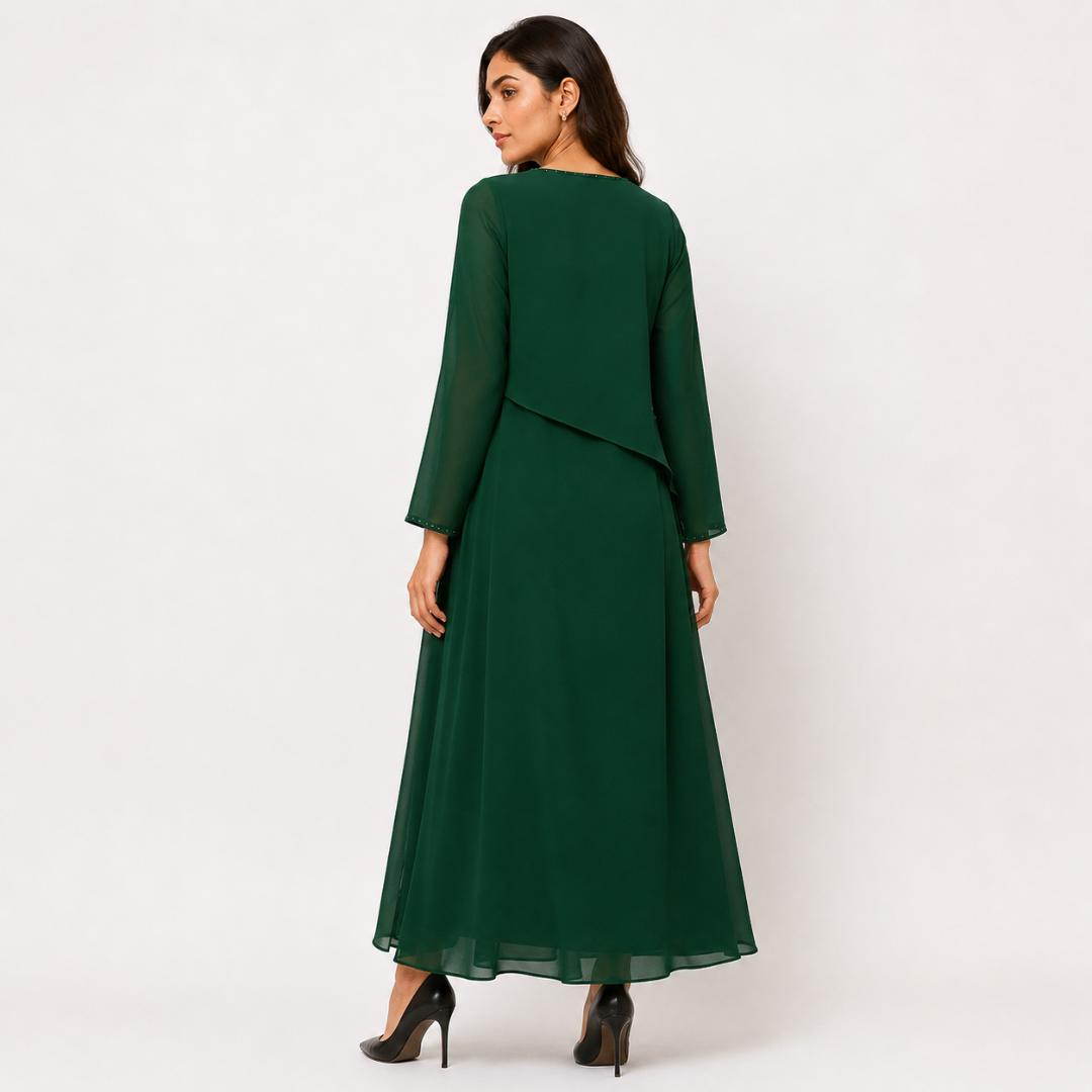 Emerald Grace Layered Flowy Maxi Dress