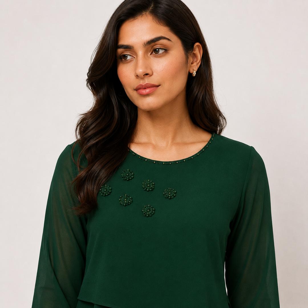 Emerald Grace Layered Flowy Maxi Dress
