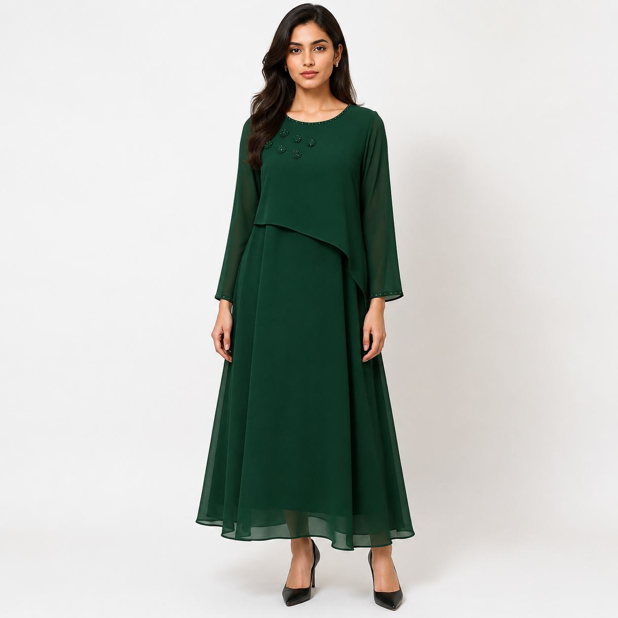 Emerald Grace Layered Flowy Maxi Dress - FASHINDIA Emerald Grace Layered Flowy Maxi Dress - FASHINDIA