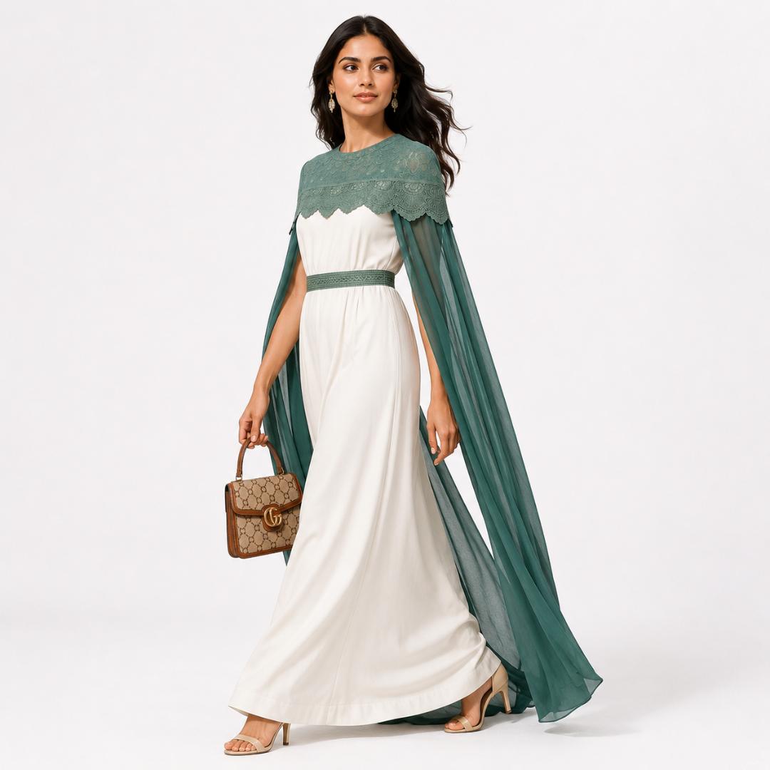 Emerald Green Cape Sleeve Maxi Dress 
