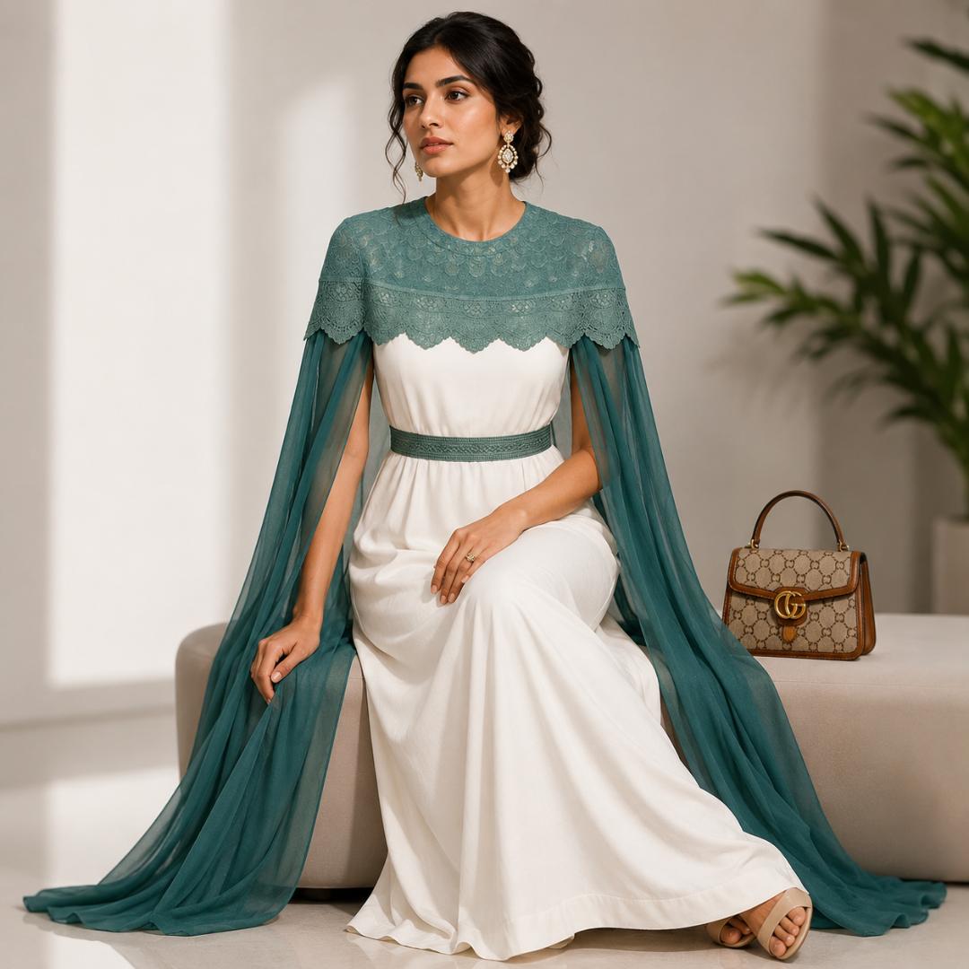 Emerald Green Cape Sleeve Maxi Dress 