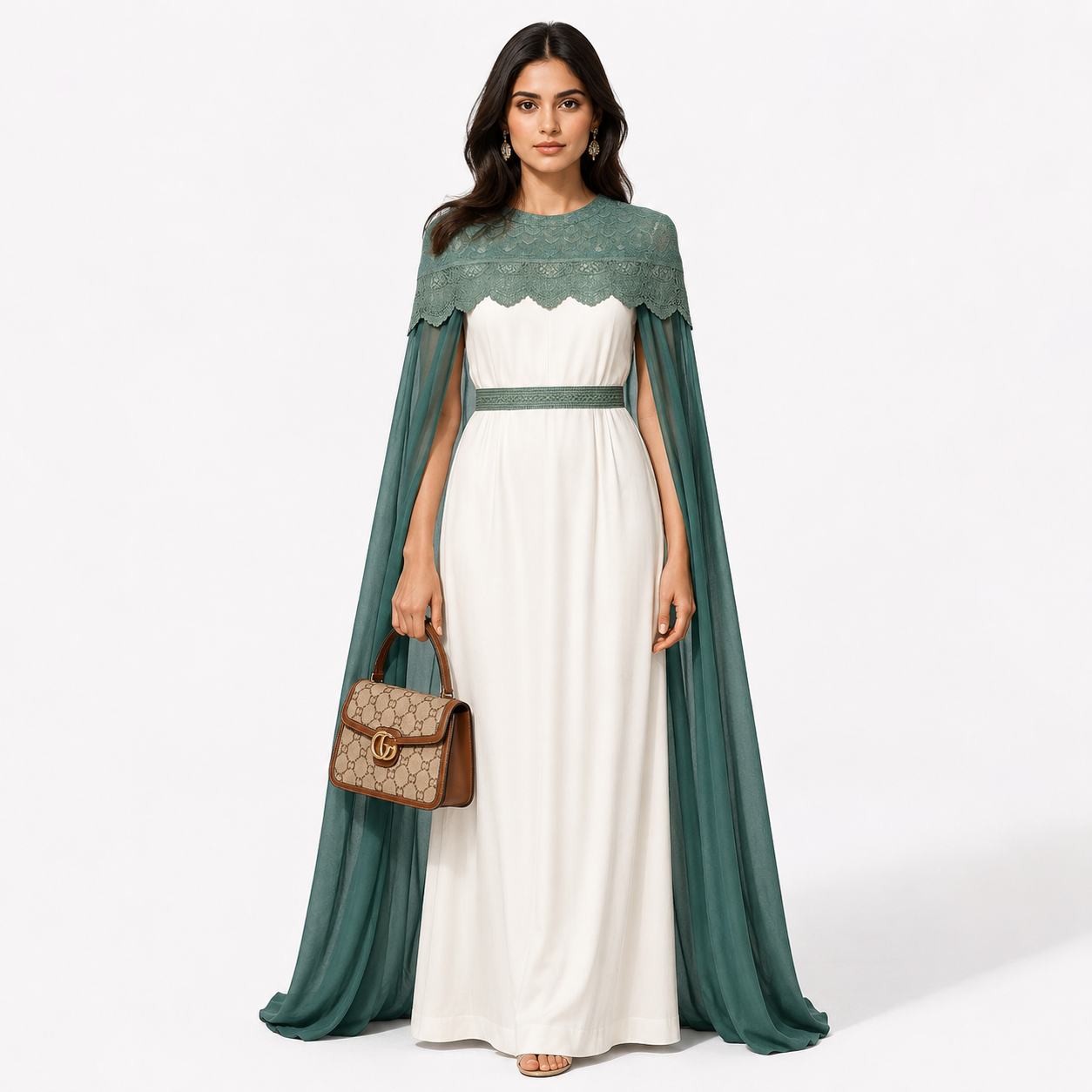 Emerald Green Cape Sleeve Maxi Dress 