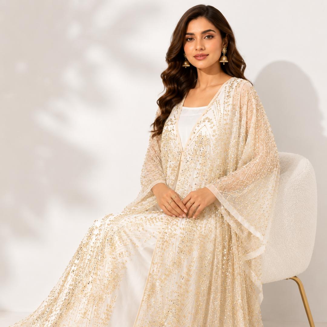 Ivory Stardust Embellished Kaftan 