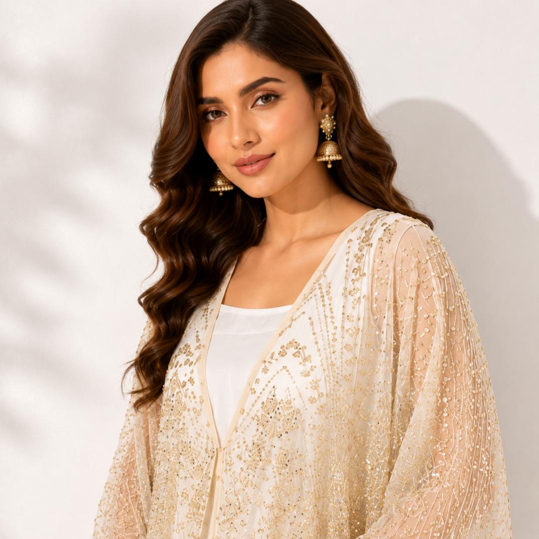 Ivory Stardust Embellished Kaftan 