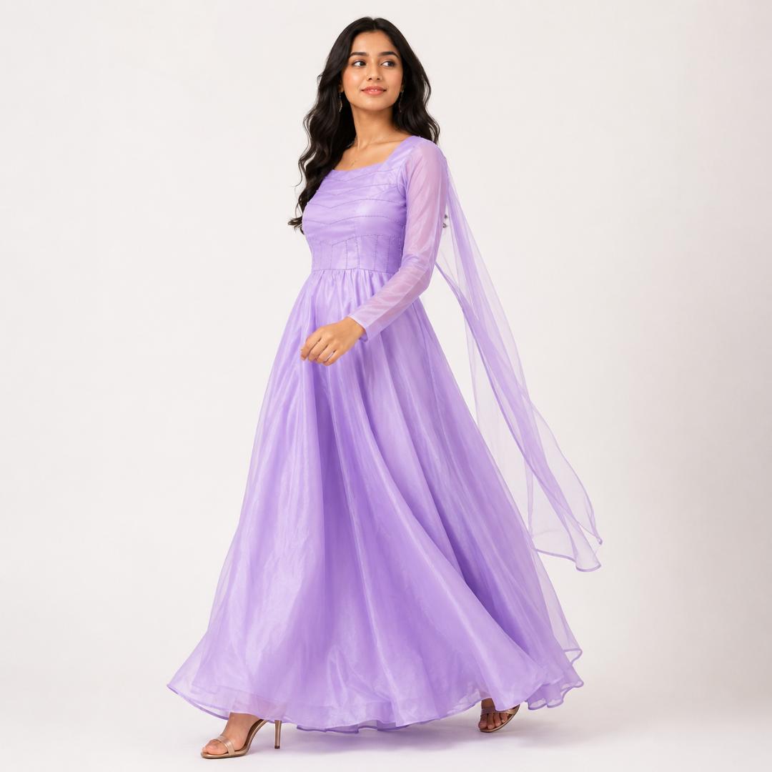Lavender Mist Cape Sleeve Designer Gown
