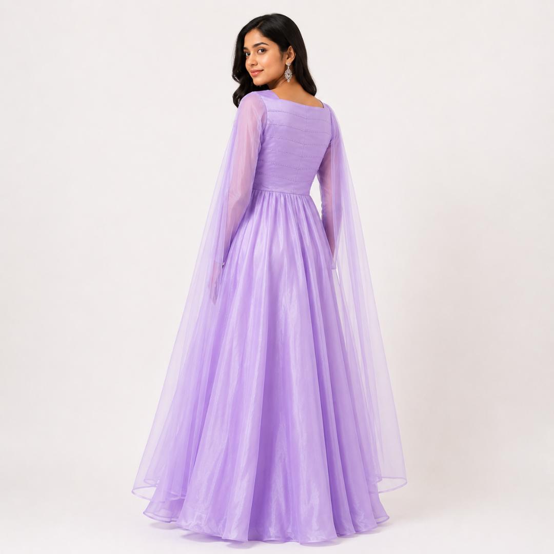 Lavender Mist Cape Sleeve Designer Gown