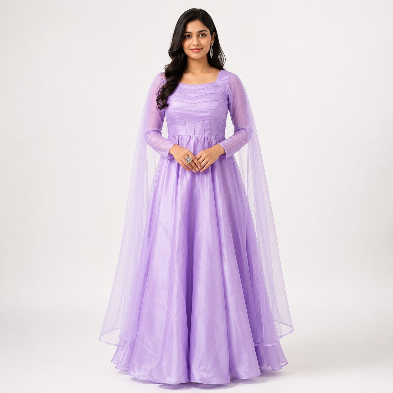 Lavender Mist Cape Sleeve Designer Gown