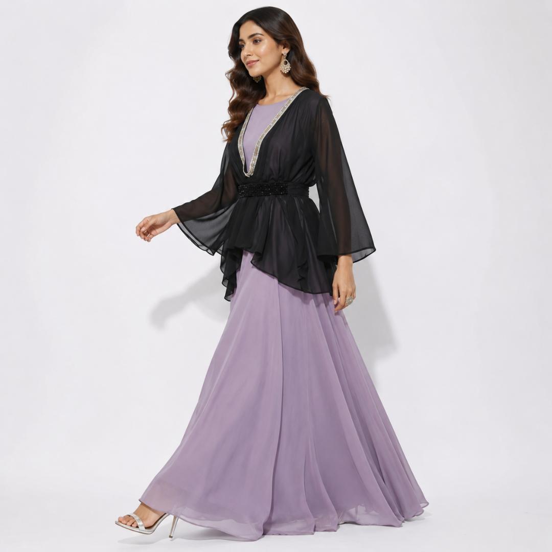 Lavender Mist Layered Cape Style Gown