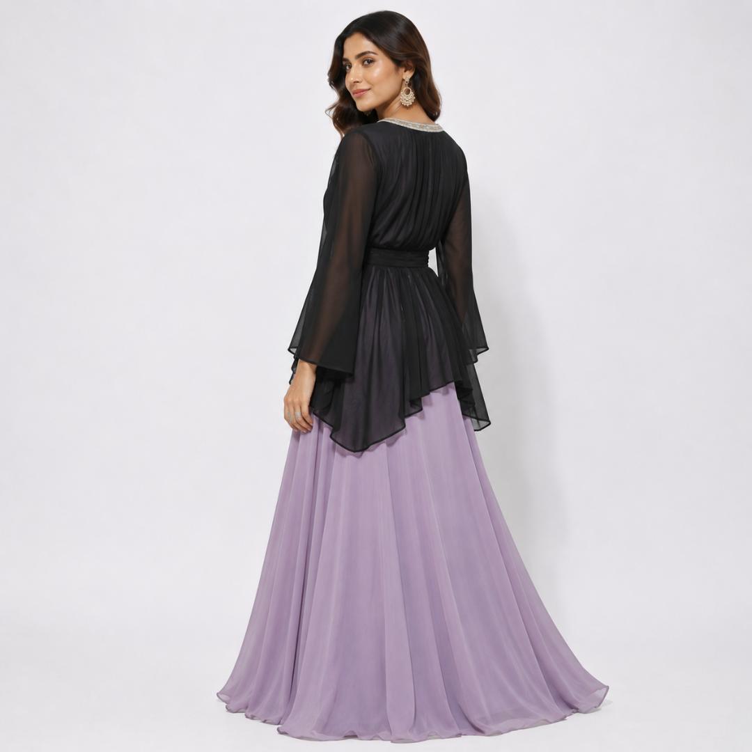 Lavender Mist Layered Cape Style Gown