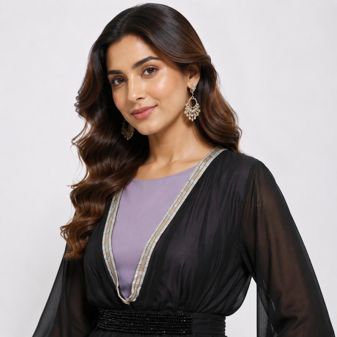 Lavender Mist Layered Cape Style Gown