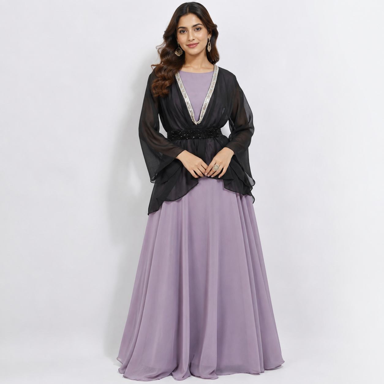 Lavender Mist Layered Cape Style Gown
