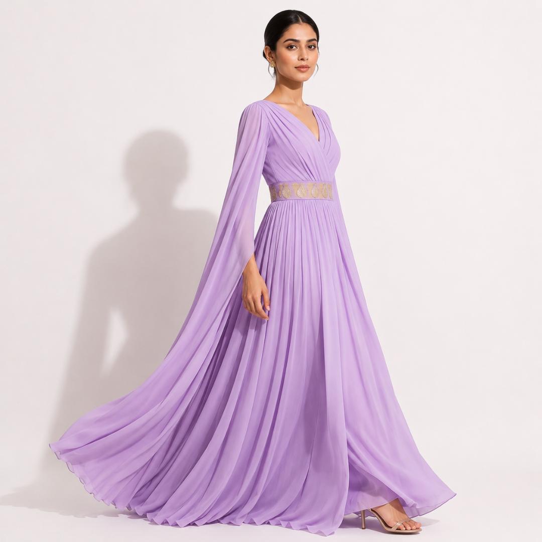 Lavender Royal Cape Maxi Gown