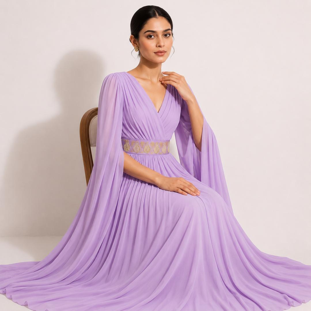 Lavender Royal Cape Maxi Gown