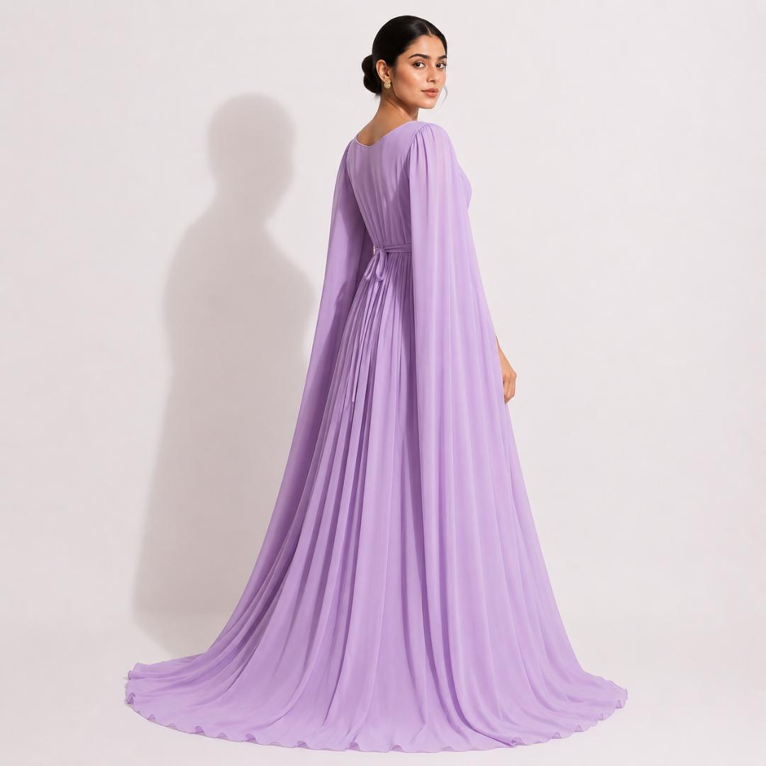 Lavender Royal Cape Maxi Gown