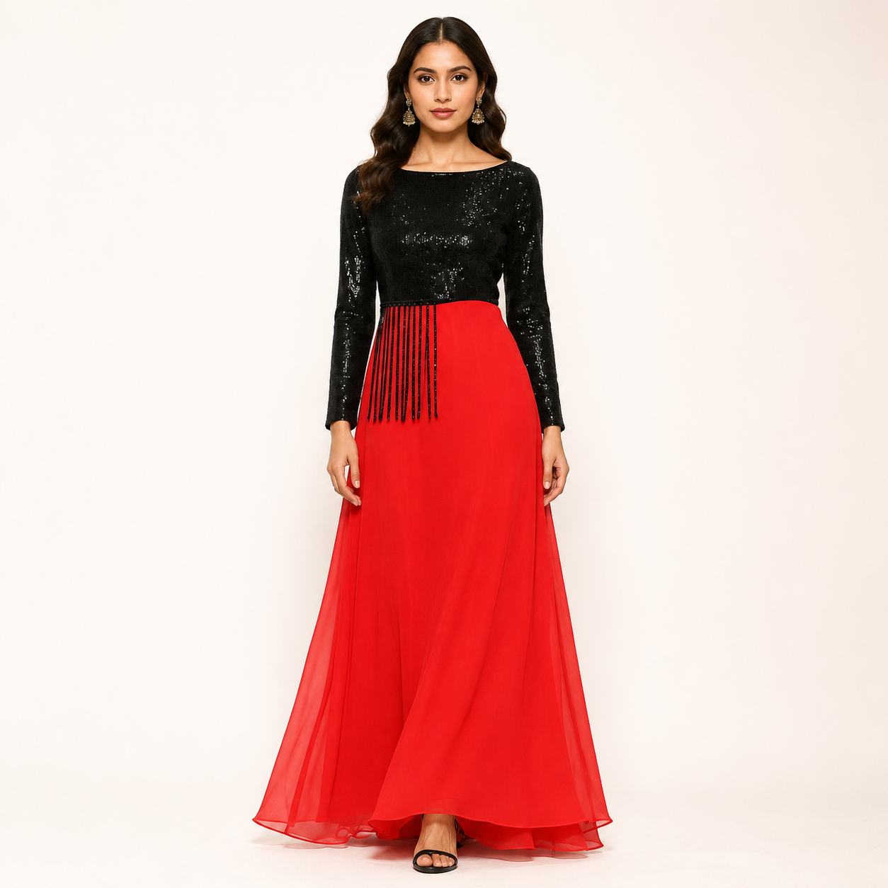 Midnight Black & Ruby Red Sequin Maxi Dress