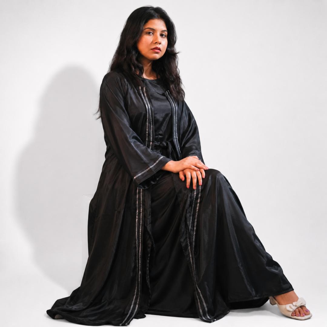 Midnight Satin Flow Abaya Set