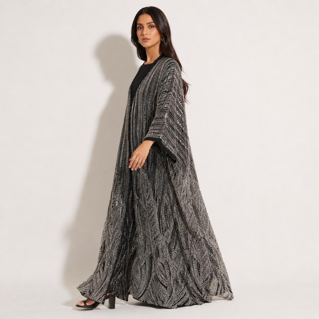 Midnight Silver Sequin Kaftan 