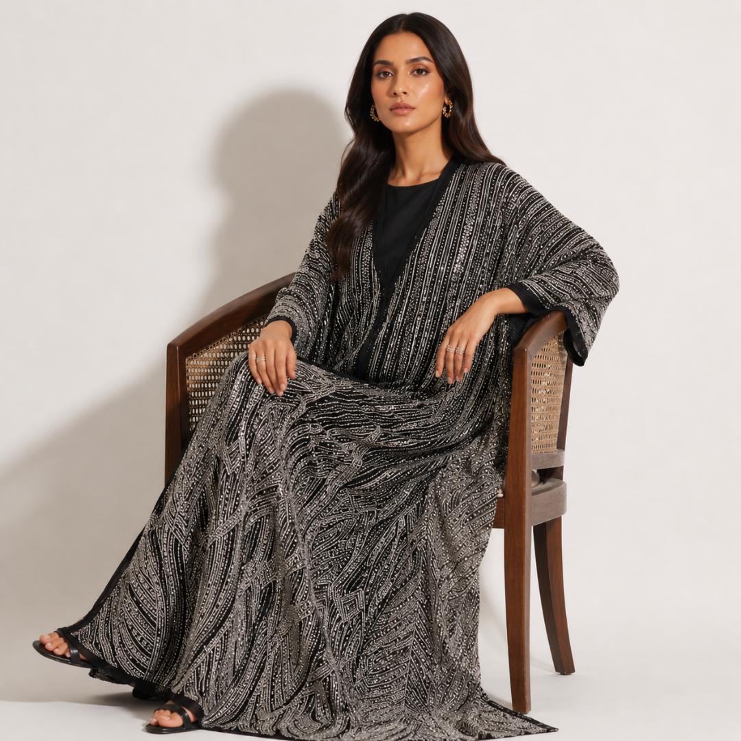 Midnight Silver Sequin Kaftan 