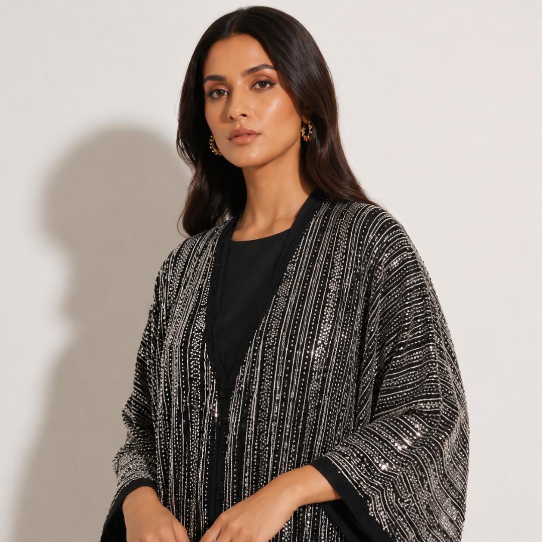 Midnight Silver Sequin Kaftan 