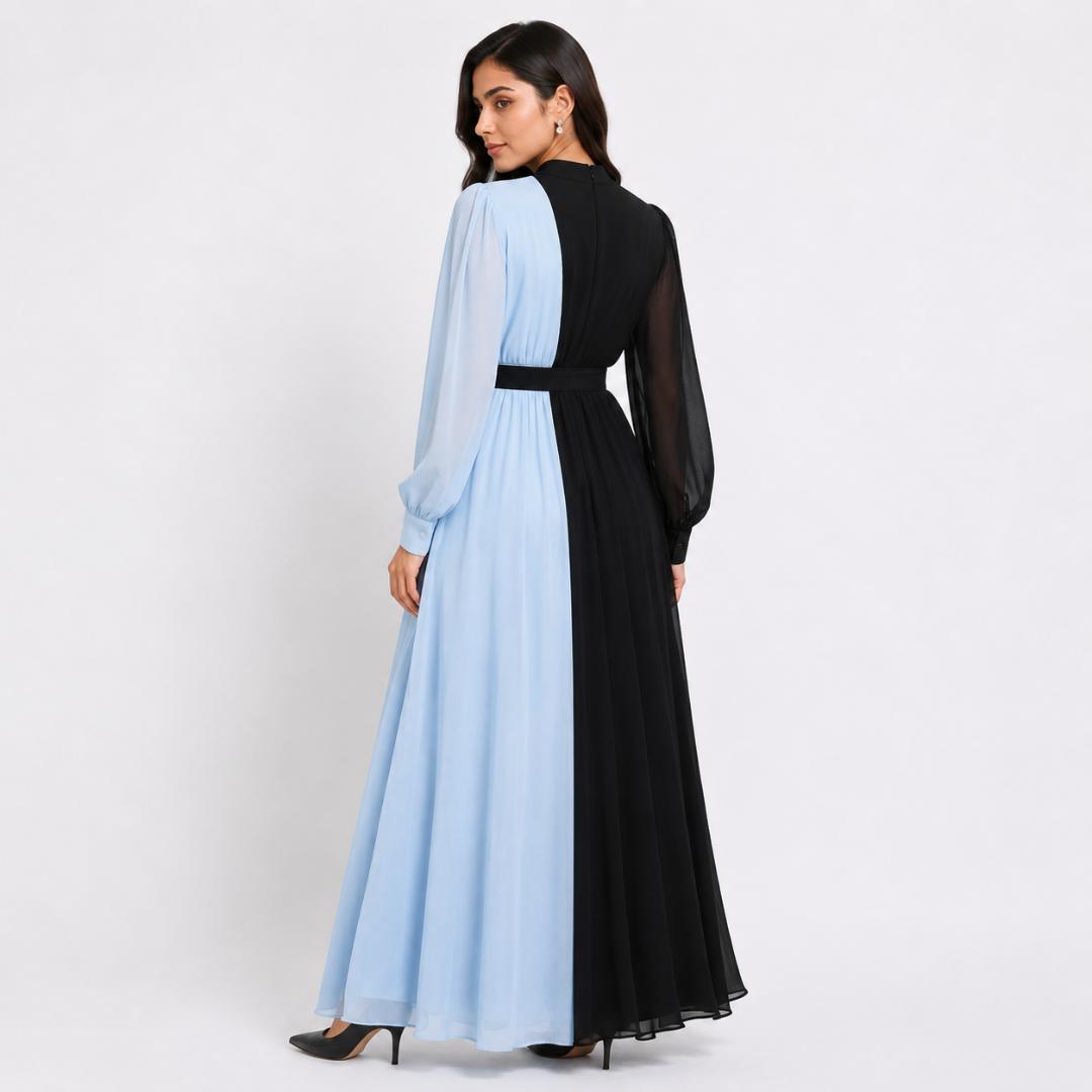 Midnight Sky Dual Tone Flowing Gown with Belt