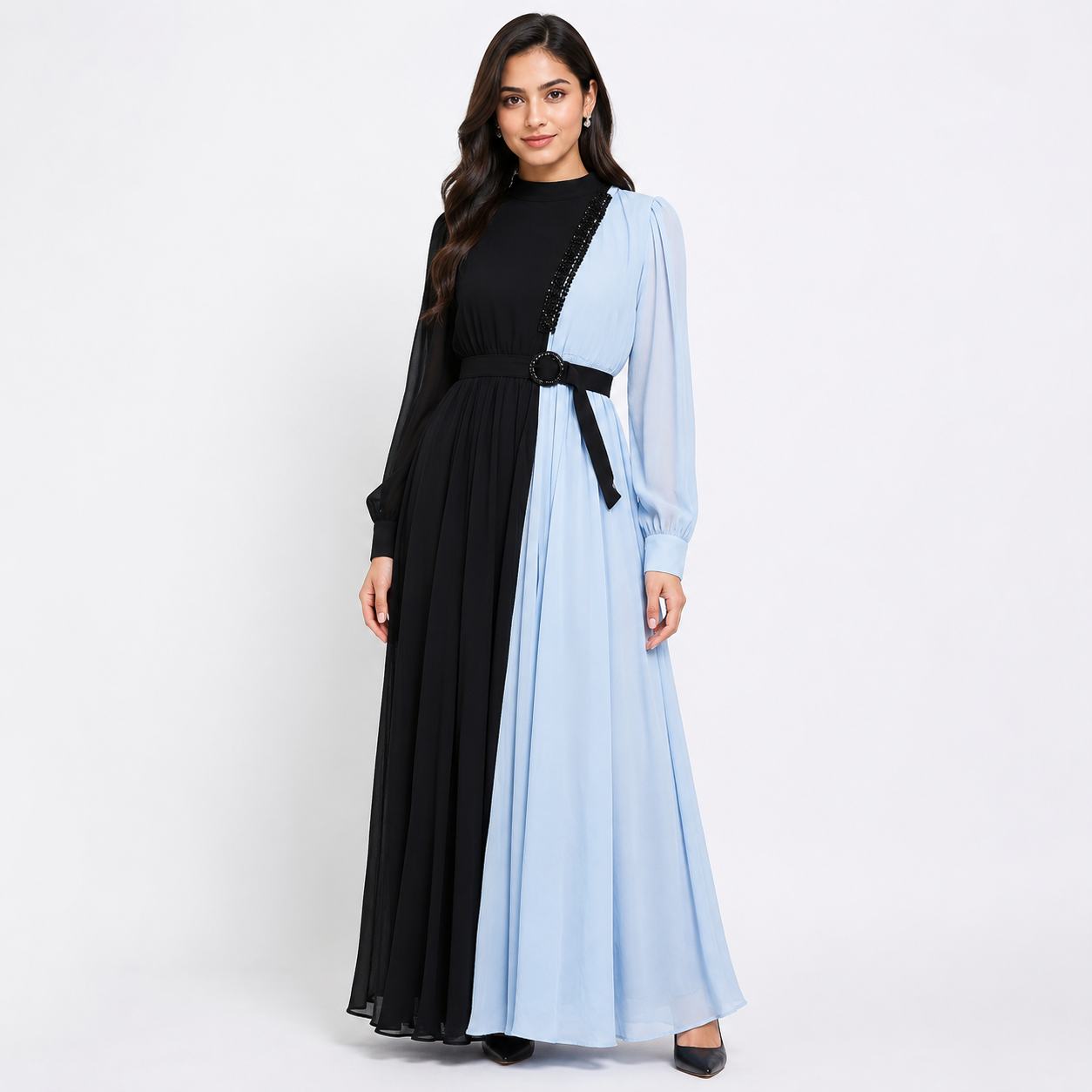 Midnight Sky Dual Tone Flowing Gown with Belt