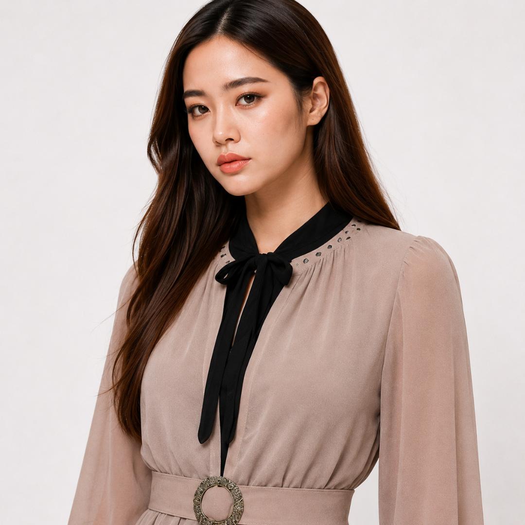 Mocha Beige & Midnight Black Layered Maxi Dress