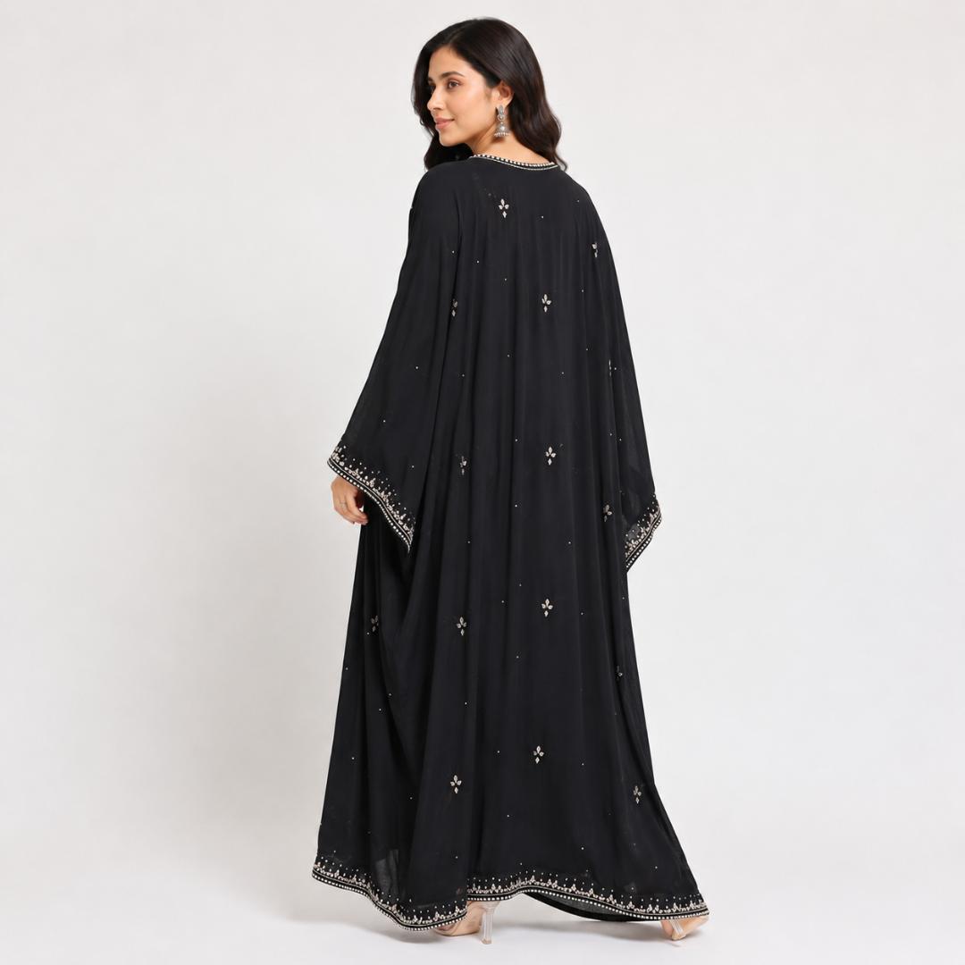 Noir Pearl Embellished Kaftan Gown