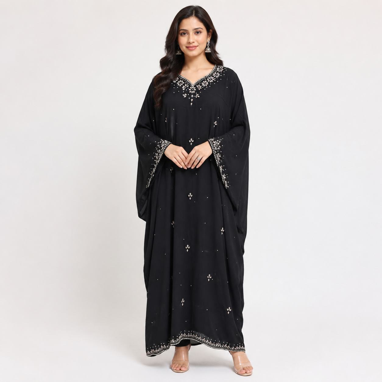 Noir Pearl Embellished Kaftan Gown