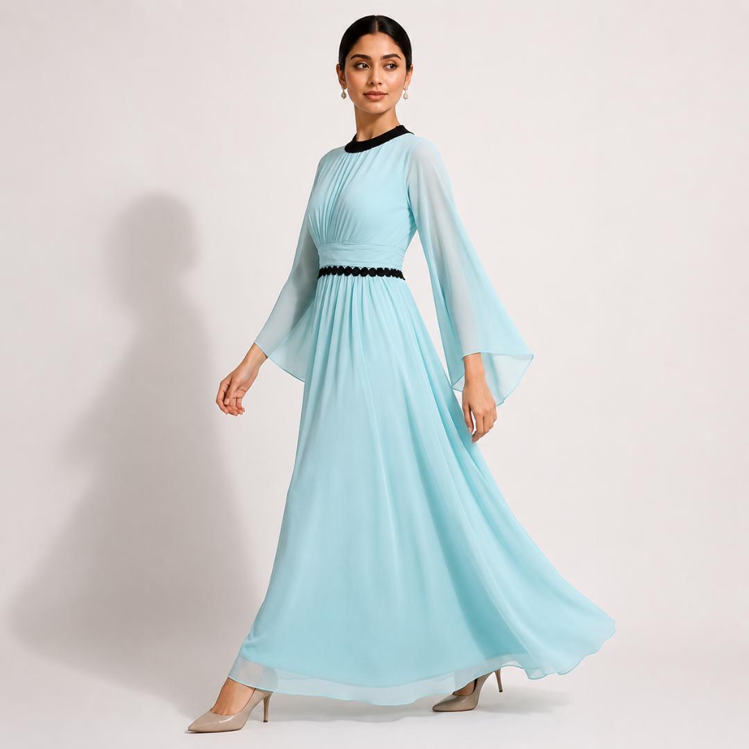 Pastel Blue Grace Cape Maxi Gown