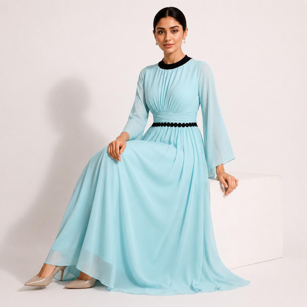 Pastel Blue Grace Cape Maxi Gown