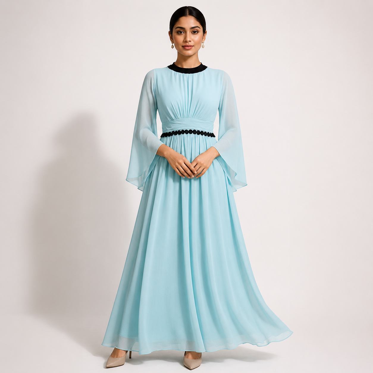 Pastel Blue Grace Cape Maxi Gown