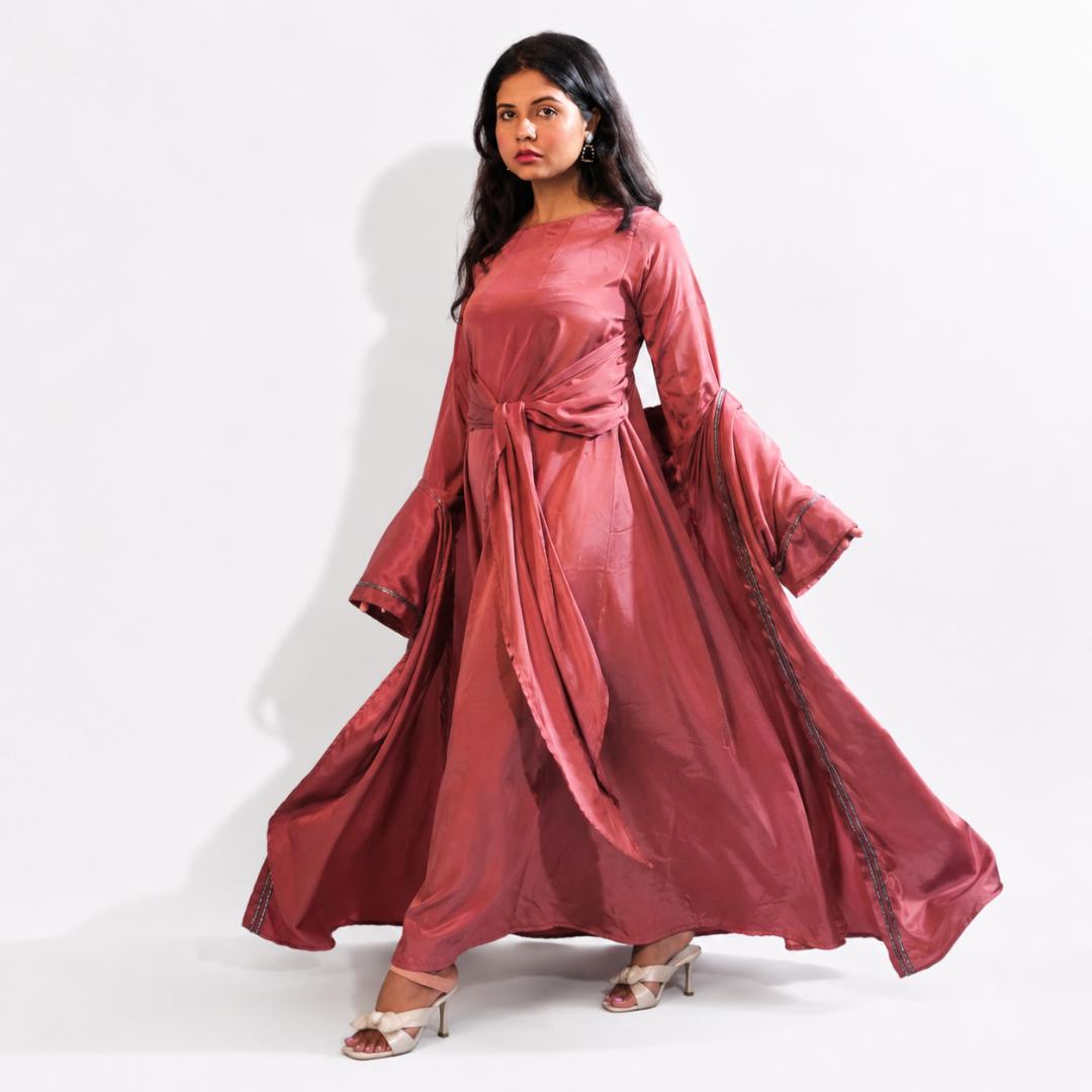 Rose Satin Flow Abaya Set