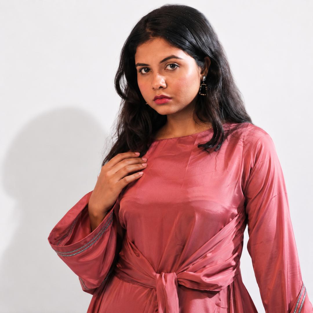 Rose Satin Flow Abaya Set