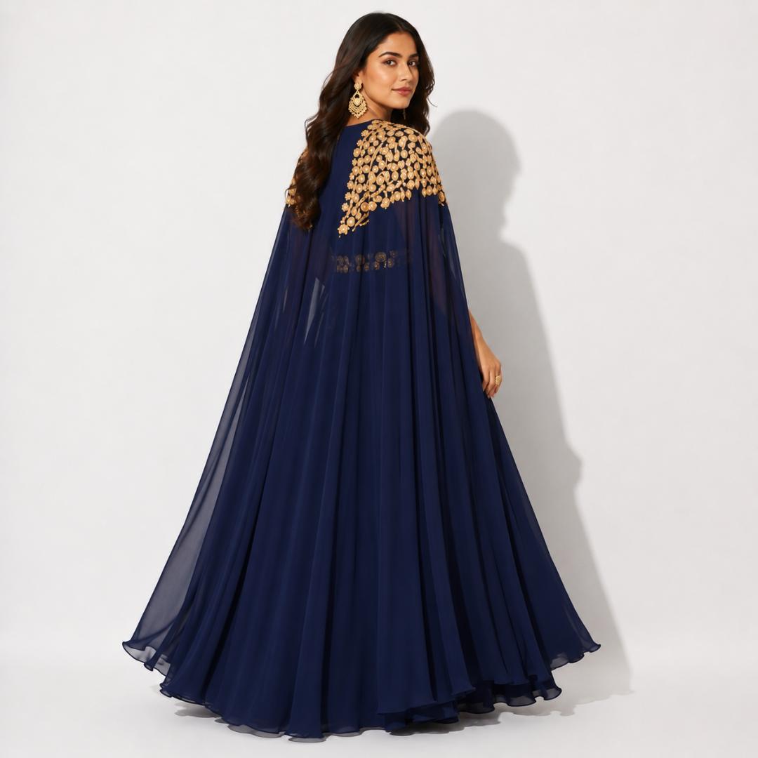 Royal Midnight Cape Embroidered Gown