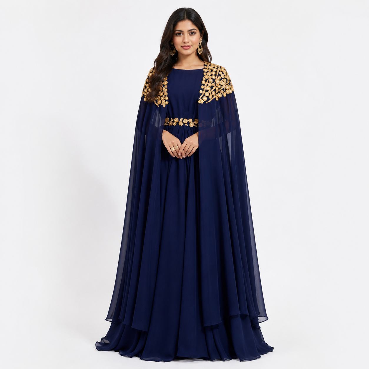 Royal Midnight Cape Embroidered Gown