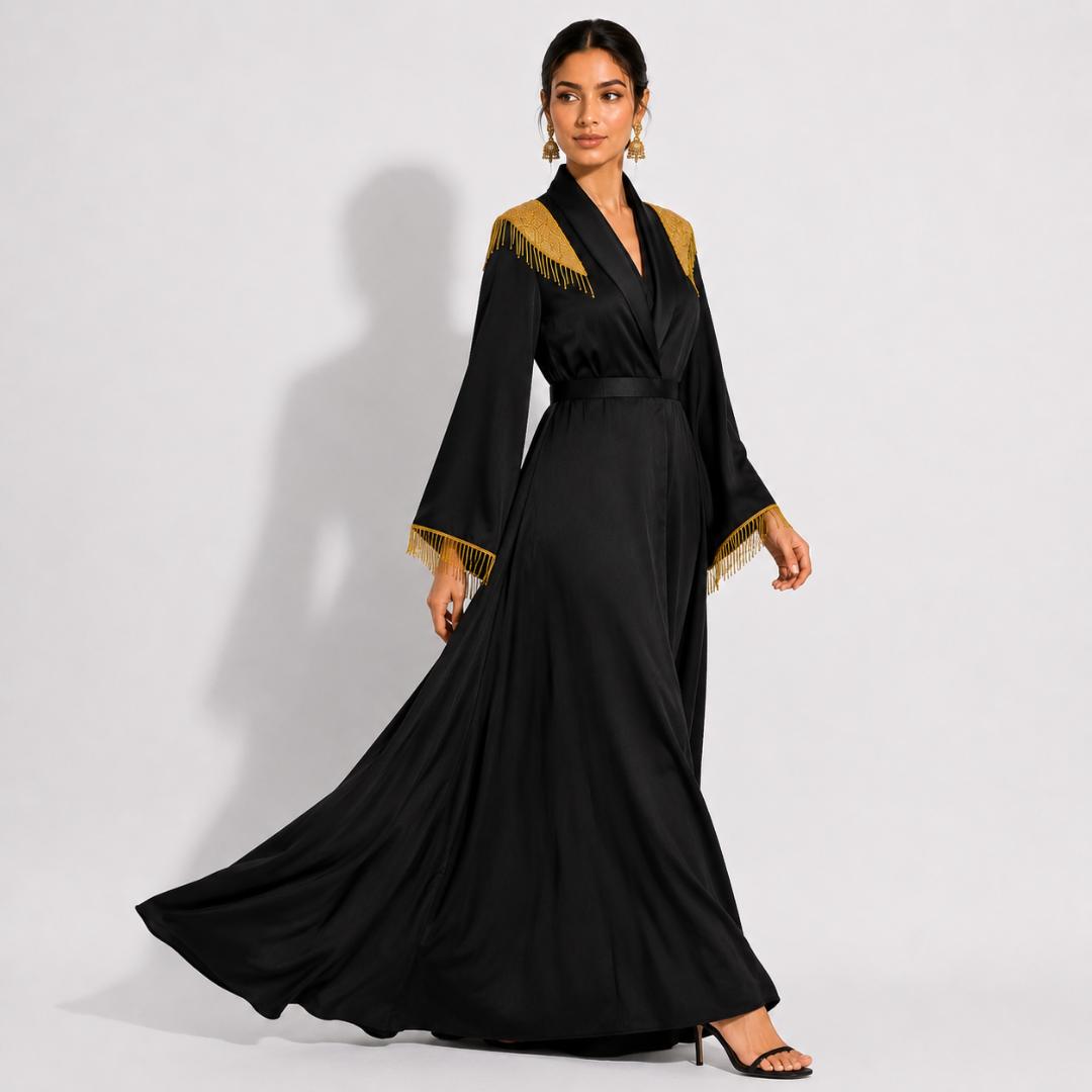 Royal Noir Gold Fringe Abaya