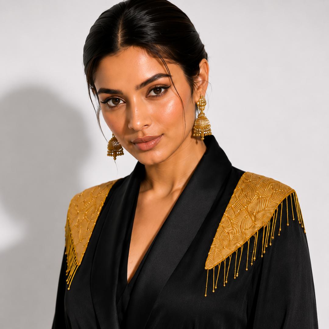 Royal Noir Gold Fringe Abaya