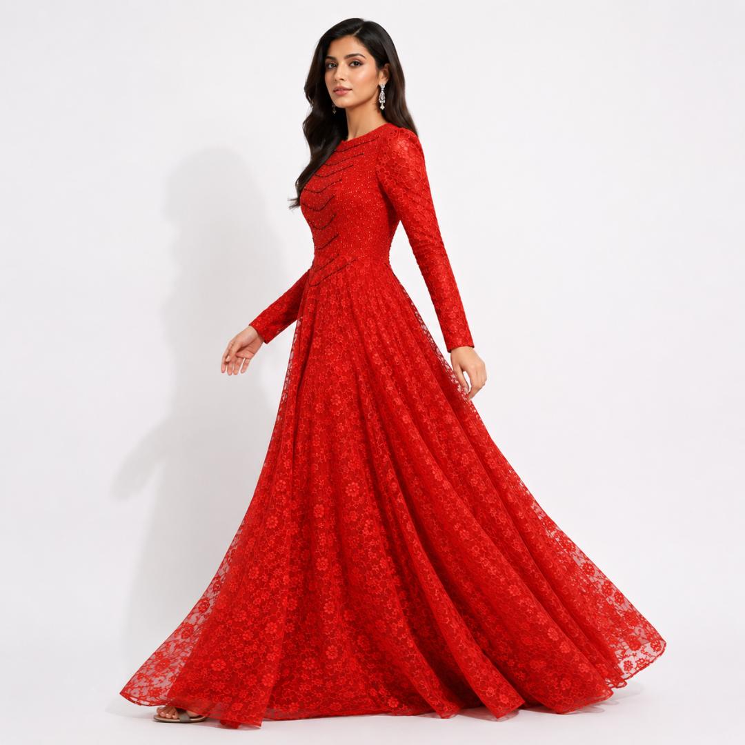 Royal Scarlet Lace Ball Gown