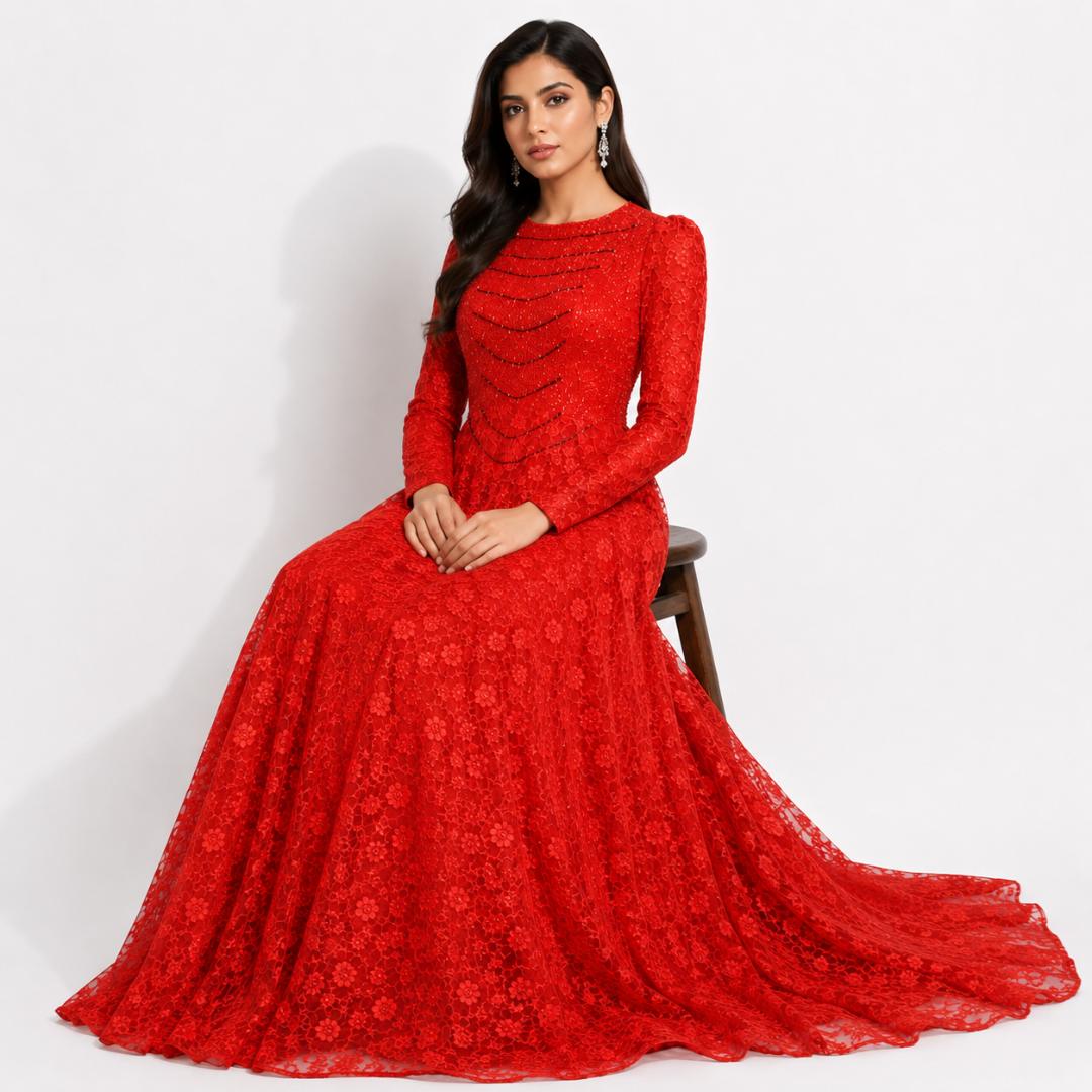Royal Scarlet Lace Ball Gown