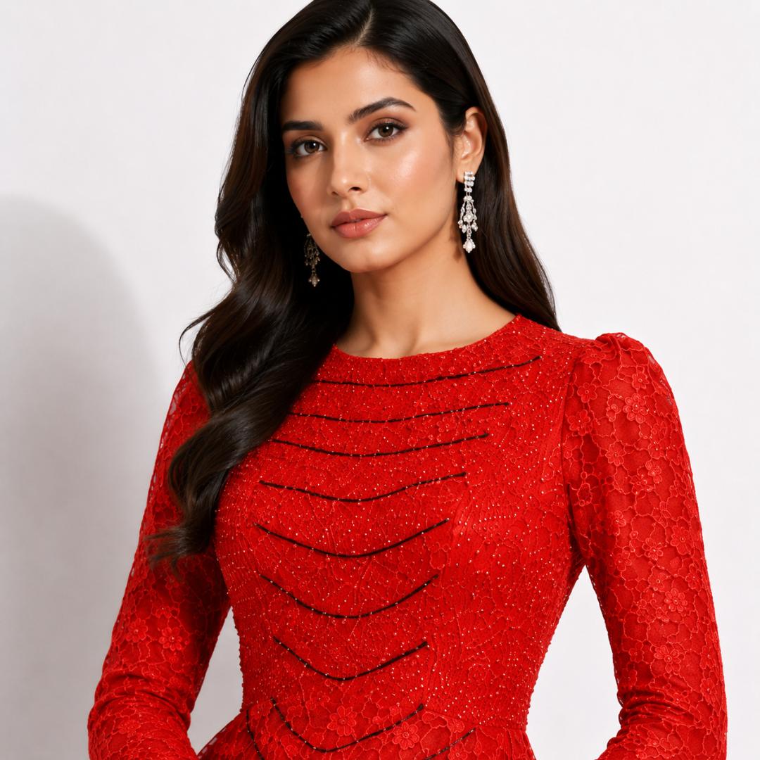 Royal Scarlet Lace Ball Gown