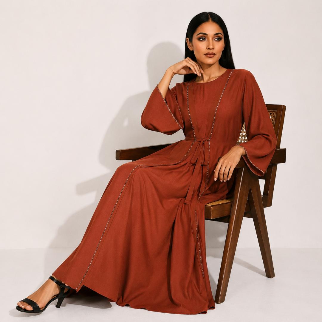 Rust Aura Minimal Luxe Abaya