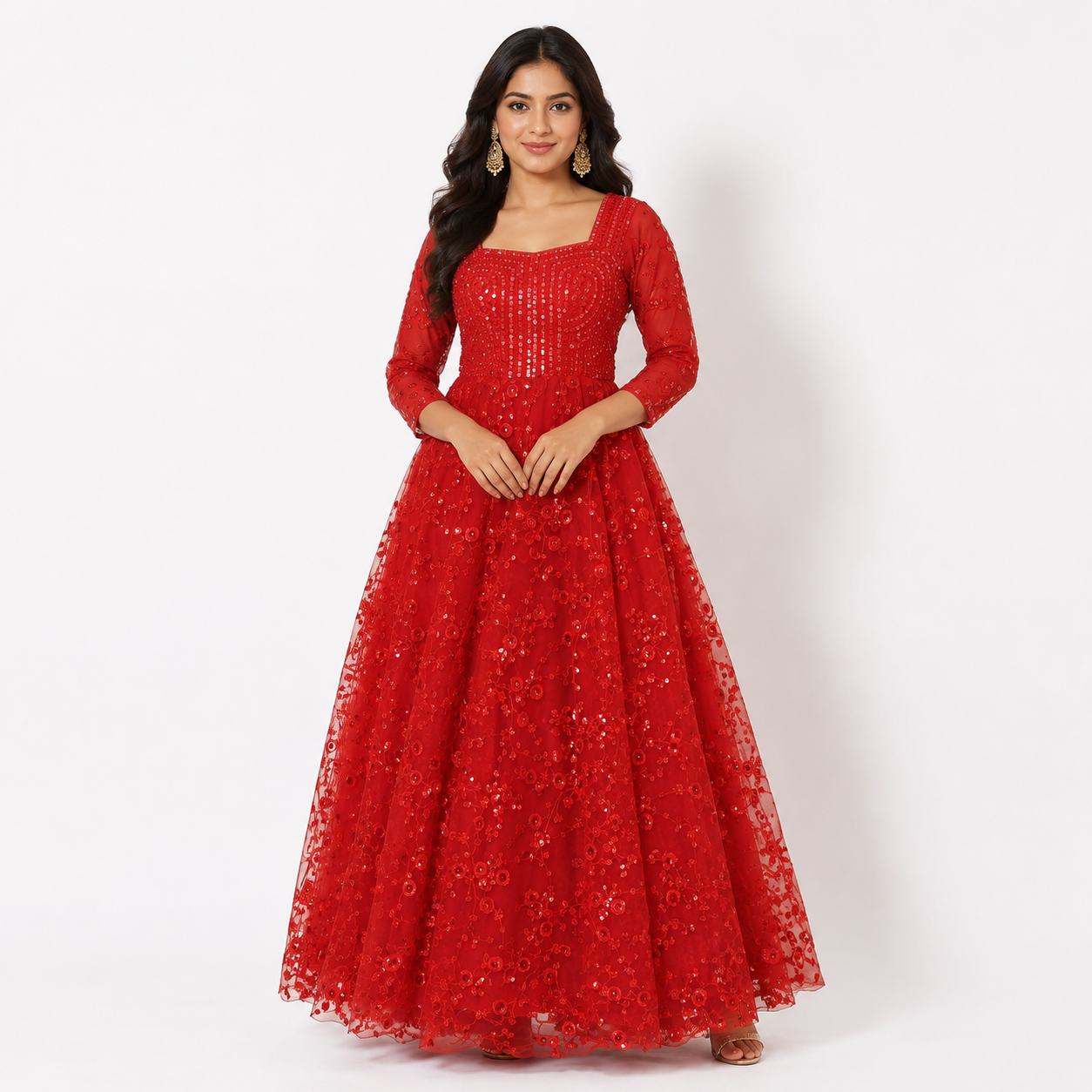 Scarlet Blossom Embroidered Princess Gown
